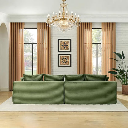 115" U-Shaped Cloud Sectional Couch, Front Facing Modular Compressed Boneless Sectional Sofa with Chaise Lounges and Console, Plush Corduroy Boneless Symmetrical Sofa