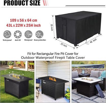 Rectangular Fire Pit Cover 43 inch, Propane Gas Fire Pit Table Cover,Outdoor Waterproof Firepit Table Cover - 43 X 22 X 25 Inch