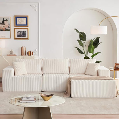 Weture 108” Modular Sectional Sofa, Cloud Sectional Couch with Deep Seat, Modern Modular L-Shape Sofa with Chaise,Upholstered Boneless Couches for Living Room (Corduroy, Beige)