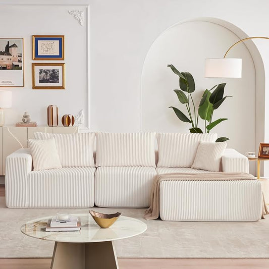 Weture 108” Modular Sectional Sofa, Cloud Sectional Couch with Deep Seat, Modern Modular L-Shape Sofa with Chaise,Upholstered Boneless Couches for Living Room (Corduroy, Beige)