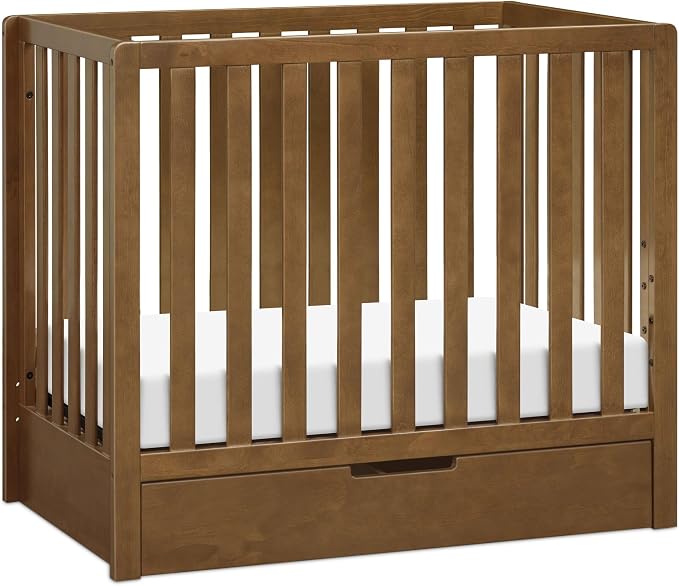 Carter's by Davinci Colby 4-in-1 Convertible Mini Crib with Trundle Drawer in Walnut, Greenguard Gold Certified, Undercrib Storage