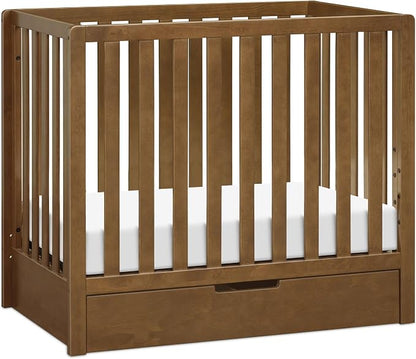 Carter's by Davinci Colby 4-in-1 Convertible Mini Crib with Trundle Drawer in Walnut, Greenguard Gold Certified, Undercrib Storage
