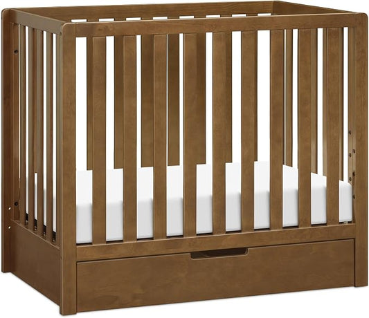 Carter's by Davinci Colby 4-in-1 Convertible Mini Crib with Trundle Drawer in Walnut, Greenguard Gold Certified, Undercrib Storage