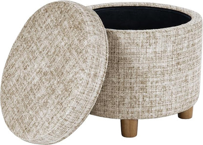 HomePop 19" Round Storage Ottoman - Cream Textural Woven