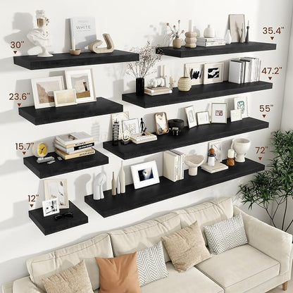 Vivelove 2" Thick Floating Shelves for Wall 16 Inches Long, 12" Deep Wall Shelves, for Bedroom, Bathroom, Living Room, Kitchen, Office, Modern Home Decor, 16" X 12" X 2", Set of 2, Black