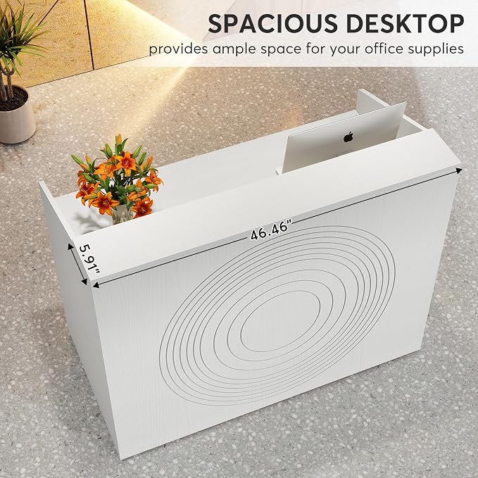 LITTLE TREE 47-Inch Reception Desk with Counter, White Front Desk Reception Room Table, Retail Counter for Checkout, Modern Welcome Desk for Lobby, Office, Beauty Salon