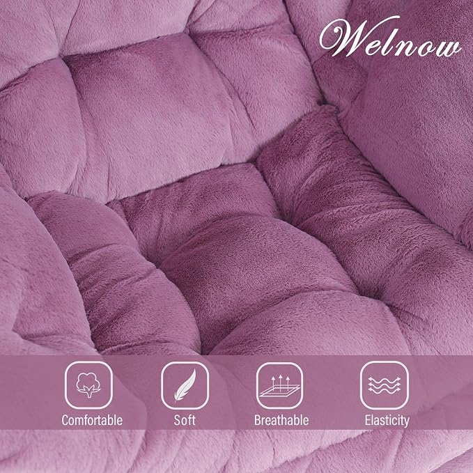 Welnow Lazy Chair with Ottoman, Modern Accent Chair with Armrests and a Side Pocket, Leisure Sofa Armchair Set, Reading Armchair with Footrest for Small Space, Plush Purple