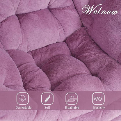 Welnow Lazy Chair with Ottoman, Modern Accent Chair with Armrests and a Side Pocket, Leisure Sofa Armchair Set, Reading Armchair with Footrest for Small Space, Plush Purple
