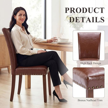 MALOL Dining Chairs Set of 4, High Back Dining Chair with Wood Legs and Nailhead Trim, Modern Padded Kitchen Room Chairs for Dining Room/Restaurant, Light Brown