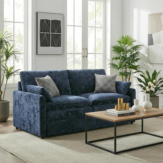 Iroomy 57" Chenille Loveseat 2 Seater, Small Love Seat Sofa, Cloud Couch Thick Cushions, Pocket Springs, Compact Couches for Apartment, Living Room, Blue | 9.5" Thick Cushions