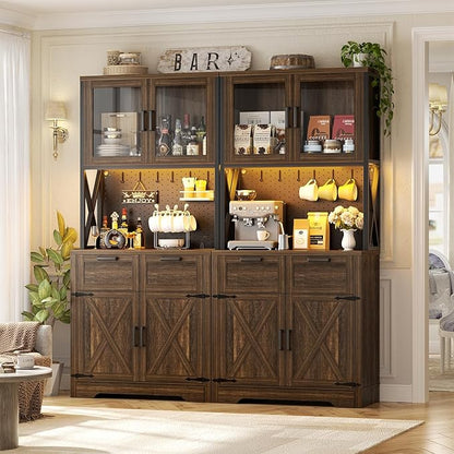 Unikito 71" Pantry Cabinet with LED Light & Outlet, Tall Kitchen Pantry Storage Cabinet with Microwave Stand, DIY Pegboard, Drawers and Adjustable shelf, Kitchen Hutch for Dining Room, Weathered Brown