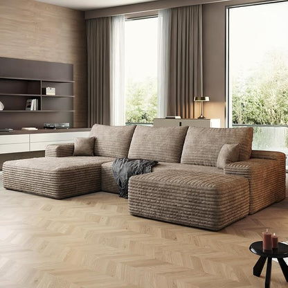 108" Sectional Couches for Living Room Modern Modular Sofa with L-Shape Couchs Upholstered Boneless Couch Deep Seat Sectional Couch with Chaise (Camel, 108"Left facing chaise+2Seaters+1Ottoman)
