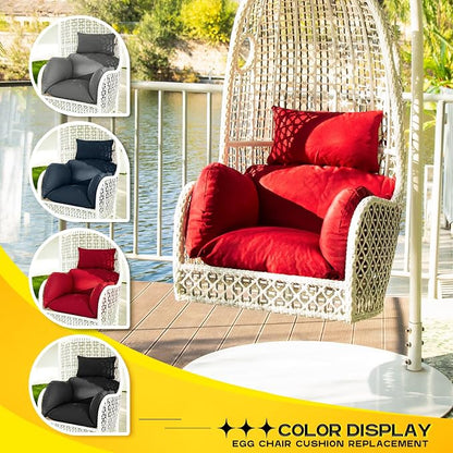 MAGIC ELEPHANT Egg Chair Cushion, Memory Foam Indoor Outdoor Hanging Egg Chair Cushion Replacement, Patio Basket Swing Cushion with Headrest (Red)