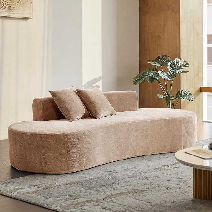 94.5" Modern Curved Sofa, 3-Seater Comfy Foam Couch with 2 Pillows, Frameless & No Assembly Required, Cloud Couch for Living Room, Pink