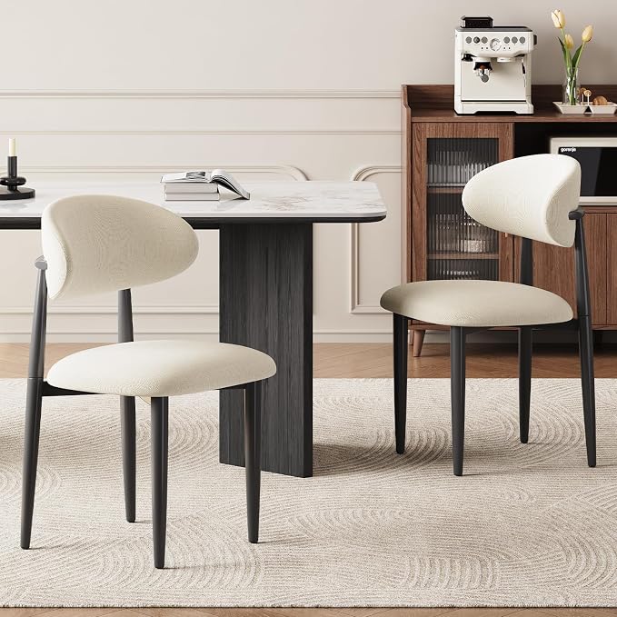 Dining Chairs Set of 2, Modern Fabric Upholstered Dining Room Chair MetalKitchen Chairs, Farmhouse Dinner Chair for Kitchen Dining Room, Beige