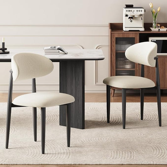 Dining Chairs Set of 2, Modern Fabric Upholstered Dining Room Chair MetalKitchen Chairs, Farmhouse Dinner Chair for Kitchen Dining Room, Beige