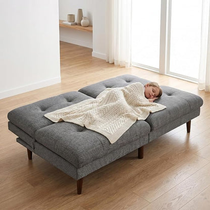 Flamaker Futon Sofa Bed Modern Folding Futon Set Convertible Recliner Lounge for Living Room with Adjustable Backrest (Linen, Grey)