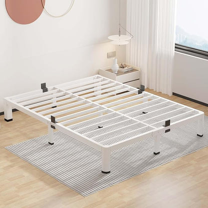 ROIL 10 Inch White King Bed Frame with Rounded Corner and Mattress Retainers, 3500LBS Heavy Duty Steel Slats No Box Spring Needed Platform Noise-Free Easy Assembly