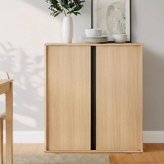 KISLOT 63" Sideboard Buffet Cabinet with Storage Modular Accent Display Kitchen Storage Cabinet Wood Coffee Bar Console for Living Room, Hallway, Kitchen, Dining Room,Natural Oak