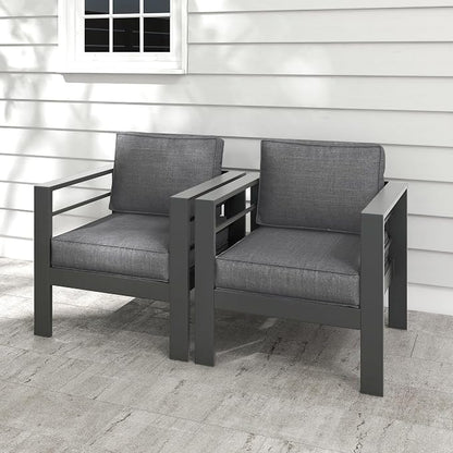 Kiss the Water 2 PCS Aluminum Outdoor Patio Sofa Set, All Weather Rust-Proof Metal Patio Couch, Modern Outdoor Furniture for Backyard Porch Garden, 5" Thick Waterproof Olefin Cushions, Light Grey