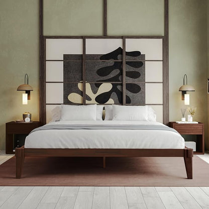 Bme Chalipa 14” King Bed Frame - Solid Wood Platform Bed - Japanese Joinery Bed Frame - Wood Slat Support - No Box Spring Needed - Easy Assembly - Minimalist & Modern Style, Walnut