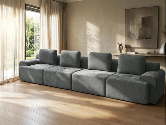 159" Oversized Boneless Couch, Comfort Cloud Sectional Couches for Living Room, Modular Sofa High Back & Extra Deep Seat, No Assembly, Soft Chenille Fabric (Dark Grey, 159 inch-（4+0）)