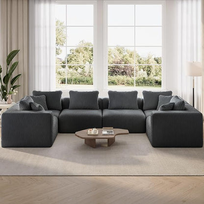 Novilla 141" Modular Sectional Sofa, Modern Cloud Sectional Couch with Smarts Coil® Support, U-Shape Upholstered Boneless Couch for Living Room Apartments, No Assembly Required, Dark Gray (6 Seat)