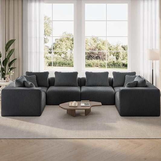 Novilla 141" Modular Sectional Sofa, Modern Cloud Sectional Couch with Smarts Coil® Support, U-Shape Upholstered Boneless Couch for Living Room Apartments, No Assembly Required, Dark Gray (6 Seat)