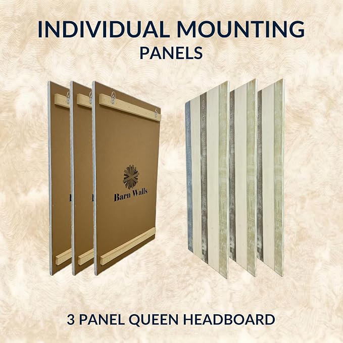 Barn Walls Queen Wood Headboard - Farmhouse Mix Design - Wall Mounted Floating Headboard for Queen Bed - Handcrafted Solid Wood - Easy No-Drill Installation