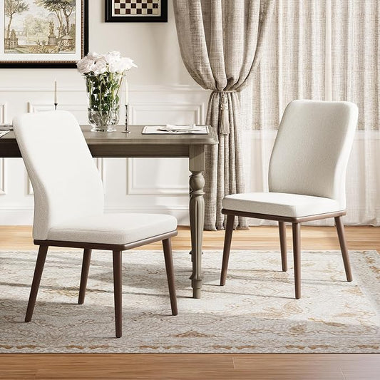 MALOL Upholstered Dining Chairs Set of 2, Modern Kitchen Chairs with High Back, Padded Fabric Dining Room Chair with Solid Wood Legs for Restaurant/Cafe/Home, Beige