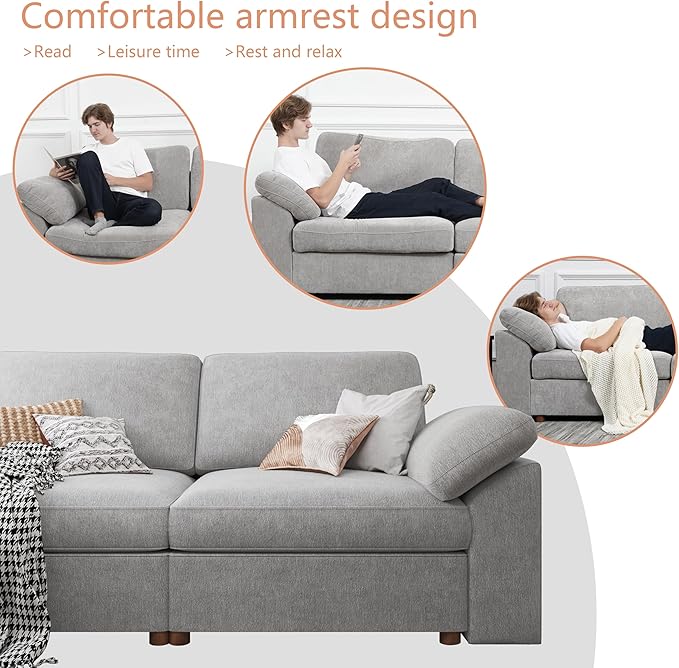 EASE MOOSE Grey Sectional Modular Sofa,Modern Comfort V Shape Sectional Couch Wide Deep seat Large Couch for Living Room,Removable and Washable