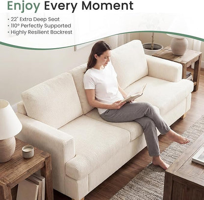 YOUDENOVA 2 Piece Set Comfy Sofa Couch, Loveseat Sofa * 2 with Deep Seats, Modern Sleeper Couch for Living Room, White Corduroy