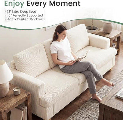 YOUDENOVA 63" Corduroy Sofa Couch Loveseat for Living Room, Small Seep Seat Loveseat Sofa for Bedroom, Comfy Chenille Couch for Small Spaces, White Corduroy
