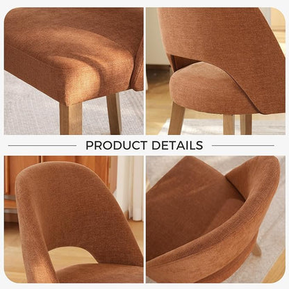Wooden Dining Chairs Set of 6, Upholstered Modern Chenille Dining Room Chair Kitchen Chairs, Comfy Farmhouse Dinner Chair for Kitchen Dining Room, Orange