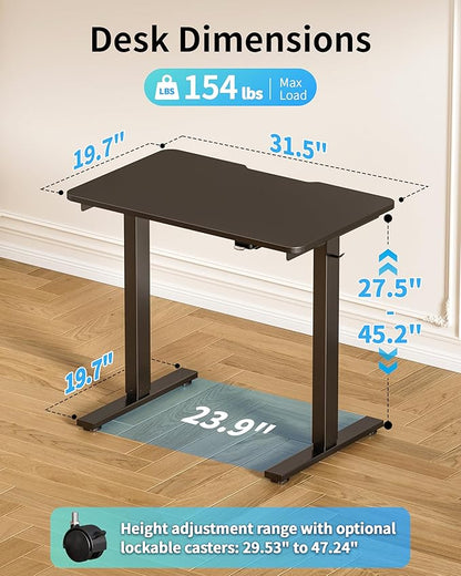 Okin Electric Standing Desk 31.5x19.7 Inches Small Computer Desk-Whole Piece Stand up Desk with Wheels Gaming Rolling Home Office Desks, Black