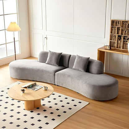 Container Furniture Direct 132" Curved Sofa with Throw Pillows, 6 Seater Luxury Velvet Couch with Half Moon Design and High-Density Foam, Ideal for Modern Living Room, Office & Apartment, Grey