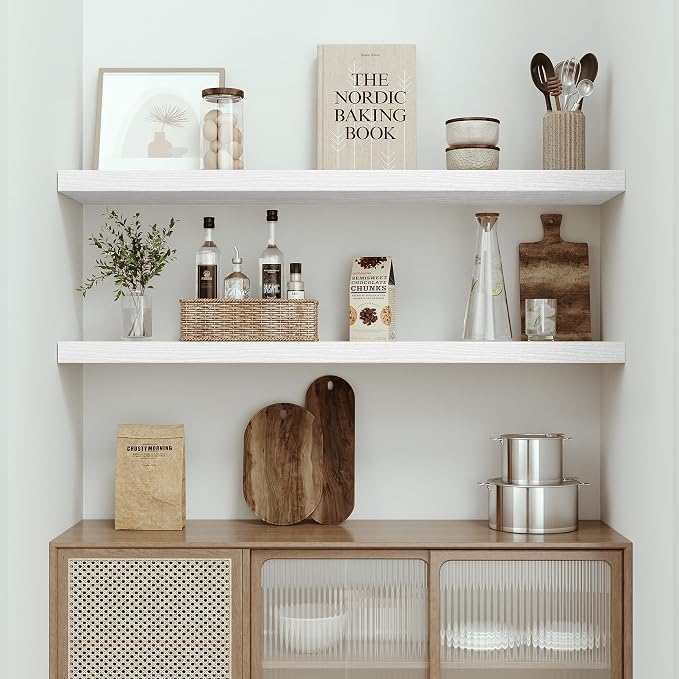 Vivelove Single Floating Shelves 48 Inches, 48 x 10 inch Deep x 1.8 in Thick, Long Wall Shelves Heavy Duty 80 lbs for Bedroom, Living Room, Kitchen, Office, Modern Shelf Book Home Decor, White