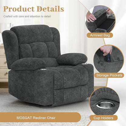RV Recliner Chair, Oversized Reclining Loveseat Home Theater Seating with Cup Holders, Insert Pockets, Wall Hugger RV Recliners for Movie Room, Recline Movie Seats Gaming Sofa, Gray