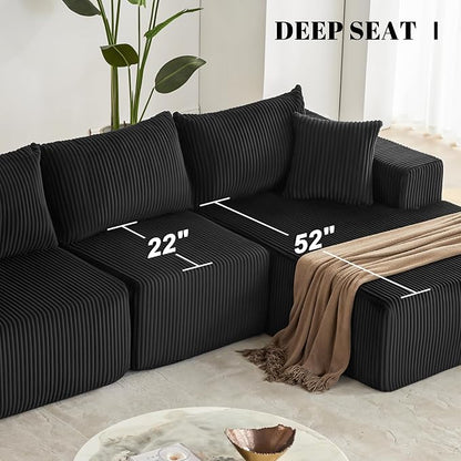 108” Modular Sectional Sofa, Cloud Sectional Couch with Deep Seat, Modern Modular L-Shape Sofa Couch with Chaise,Upholstered Boneless Couches for Living Room Bedroom (Black, Right Facing Chaise)