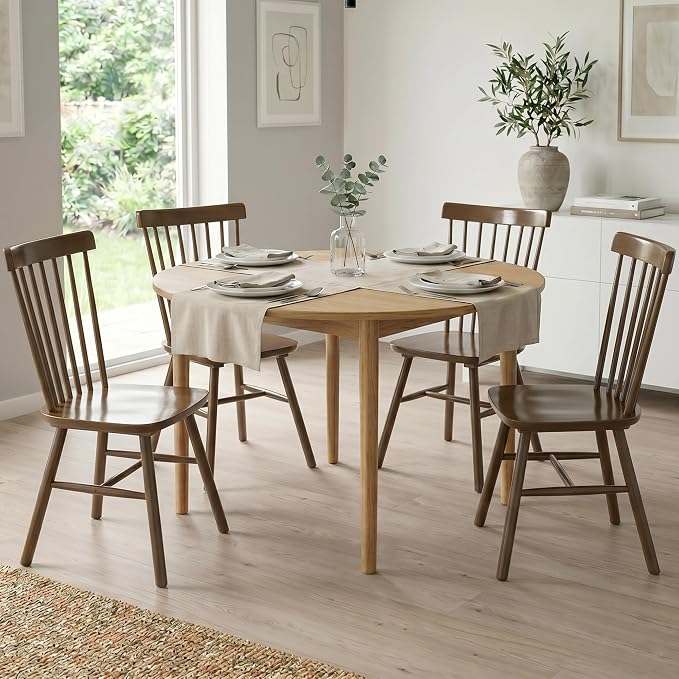 AreShark Windsor Dining Chairs, Farmhouse Wooden Dining Room Chairs, Solid Wood Kitchen Chairs with Spindle Back Set of 4, Walnut