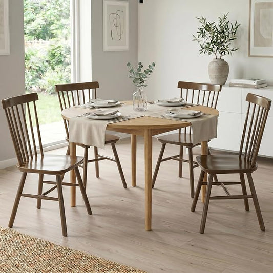 AreShark Windsor Dining Chairs, Farmhouse Wooden Dining Room Chairs, Solid Wood Kitchen Chairs with Spindle Back Set of 4, Walnut