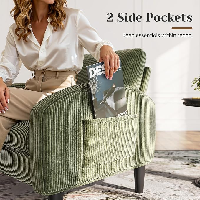 Homkdom Accent Chair for Living Room Chairs Green Reading Chair for Bedroom Mid Century Modern Arm Chair Upholstered Comfy Chair for Apartment, Waiting Room