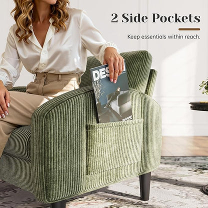 Homkdom Accent Chair for Living Room Chairs Green Reading Chair for Bedroom Mid Century Modern Arm Chair Upholstered Comfy Chair for Apartment, Waiting Room
