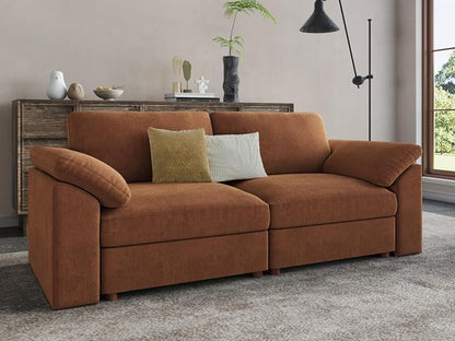 EASE MOOSE Modern Loveseat Sofa for Living Room, Comfty 2 Seat Solid Wood Frame Sofa, Modern Deep Seat Couch, Removable Cover,Brown