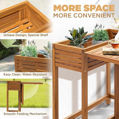 IDZO Natural 3-Piece Bistro Set: Foldable 400lbs Chairs, 220lbs Shelf Table, FSC Acacia Wood, Washable Cushions, Ergonomic Patio Bistro Sets Design