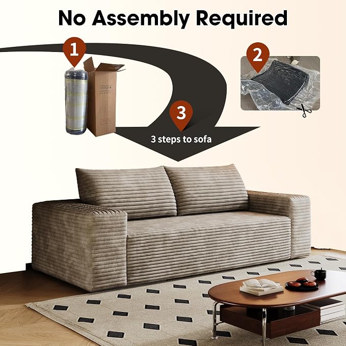 JINGLING 63" Small Couches for Small Spaces, Comfy Boneless Couch in a Box, Love Seat Compressed Sofa for Living Room Bedroom, Apartment Furniture, No Assembly, Corduroy, Camel