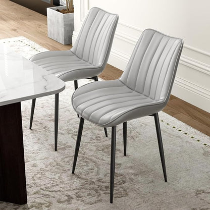 VECELO Dining Chairs Set of 2, Vegan Leather Fabric & Metal Frame, Mordern Style for Kitchen, Living Room,Offcie, Light Grey