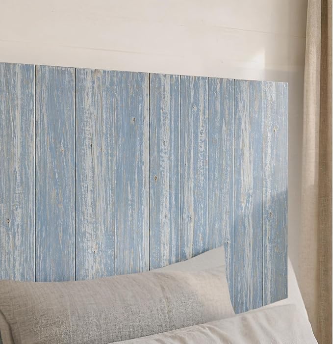 Barn Walls Twin Wood Headboard - Blue Powderwash Farmhouse Design - Wall Mounted Floating Headboard for Twin Bed - Handcrafted Solid Wood - Easy No-Drill Installation