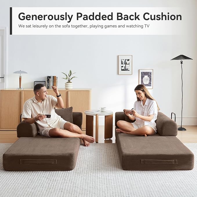 Convertible Modular Sleeper Sofa Bed, Mid Century Modern Decor Love Seat Memory Foam Couches, Sleeper Sofa Bed for Living Room, Solid & Easy to Install Cloud Couch (Brown)