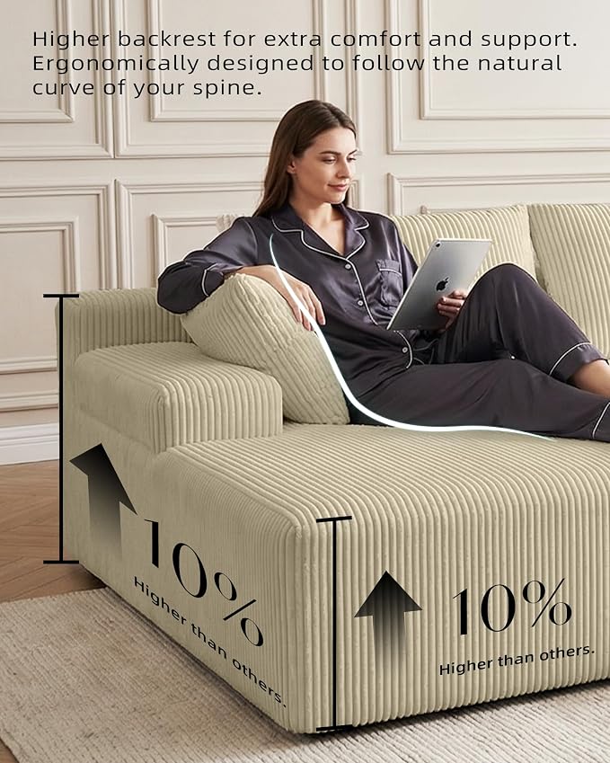 Lifelink 108" Boneless Couch L-Shaped - Modular Sectional Couches for Living Room Cloud Sofa with Deep Seat High Back Oversized Left Facing Chaise No Assembly Required